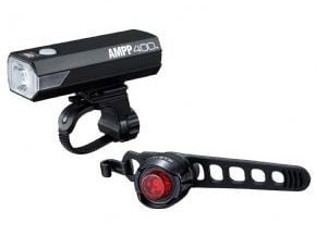 Cateye Ampp 400 Front/Orb Rechargeable Rear Light Set - SkullCycles UK
